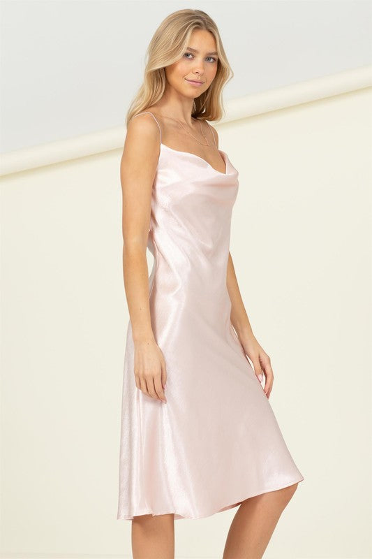 MEET YOU THERE COWL NECK MIDI DRESS