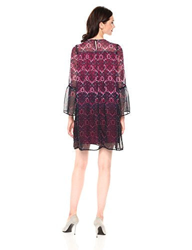 Nanette Nanette Lepore Women's Long Sleeve Printed Chiffon Shift Dress, 8