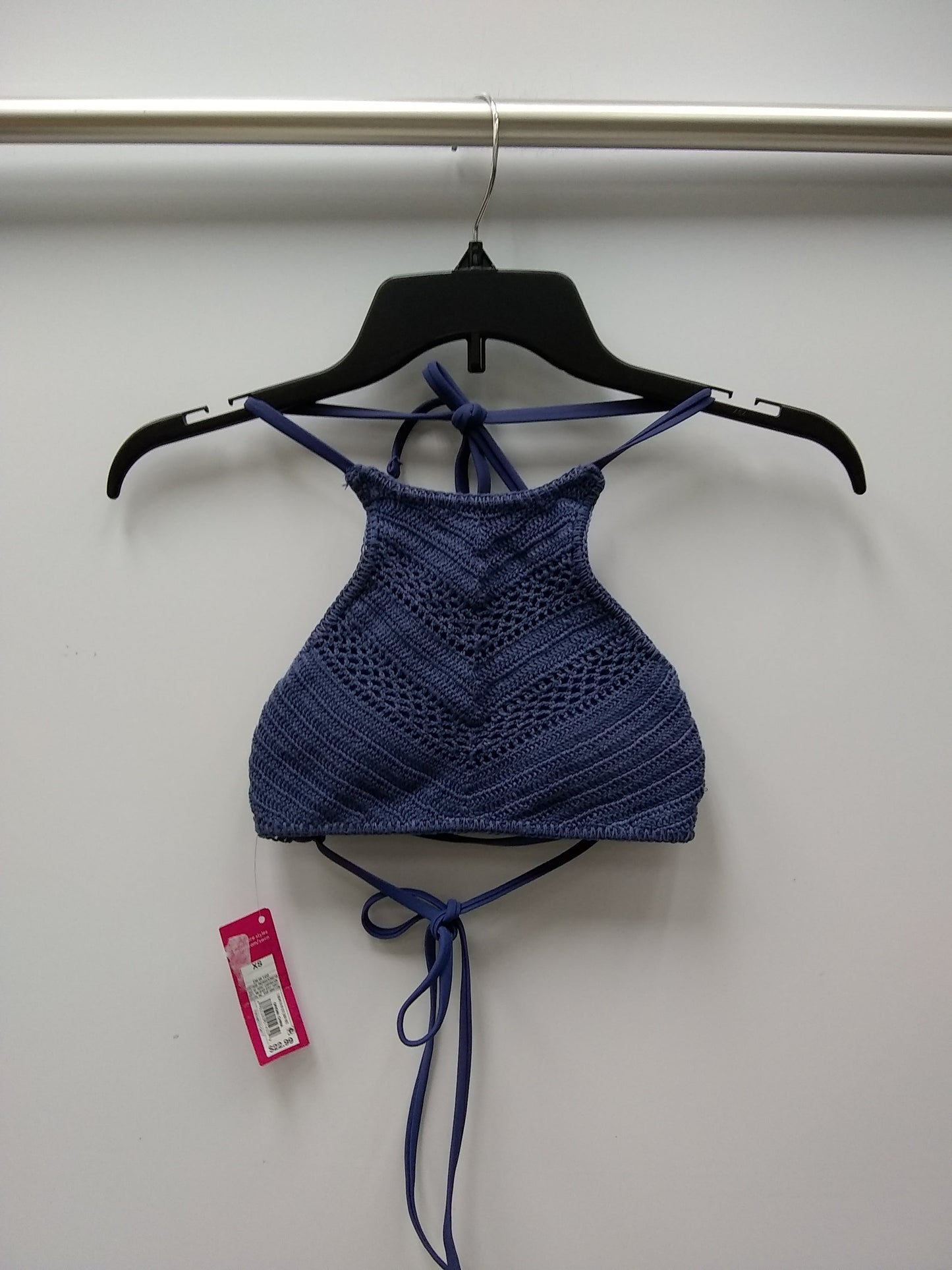 XHILARATION HALTER NECK CROCHET BIKINI TOP VINTAGE INDIGO XS