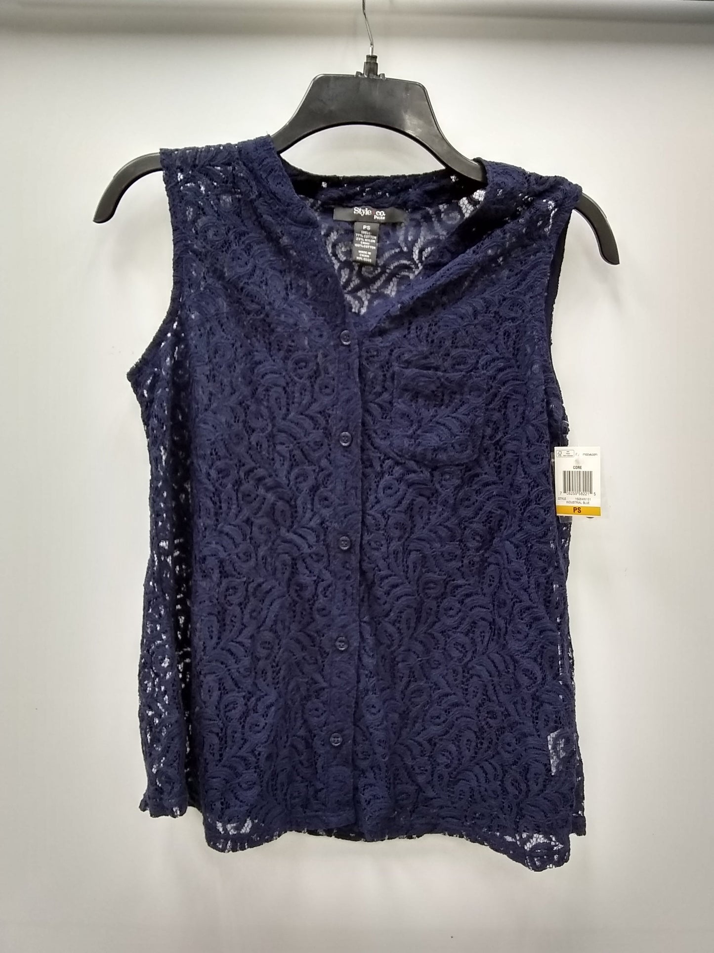 Style Co Petite Lace Button-Front Blous Industrial Blue PS