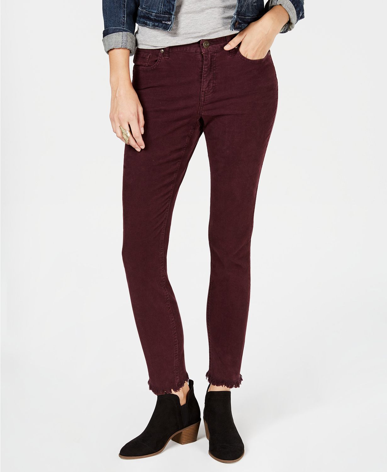Style & Co Button Cordouroy Ultra Skinny Pants Purple 4