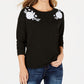 Style & Co Long Sleeve Applique Pullover Top Black XXLARGE