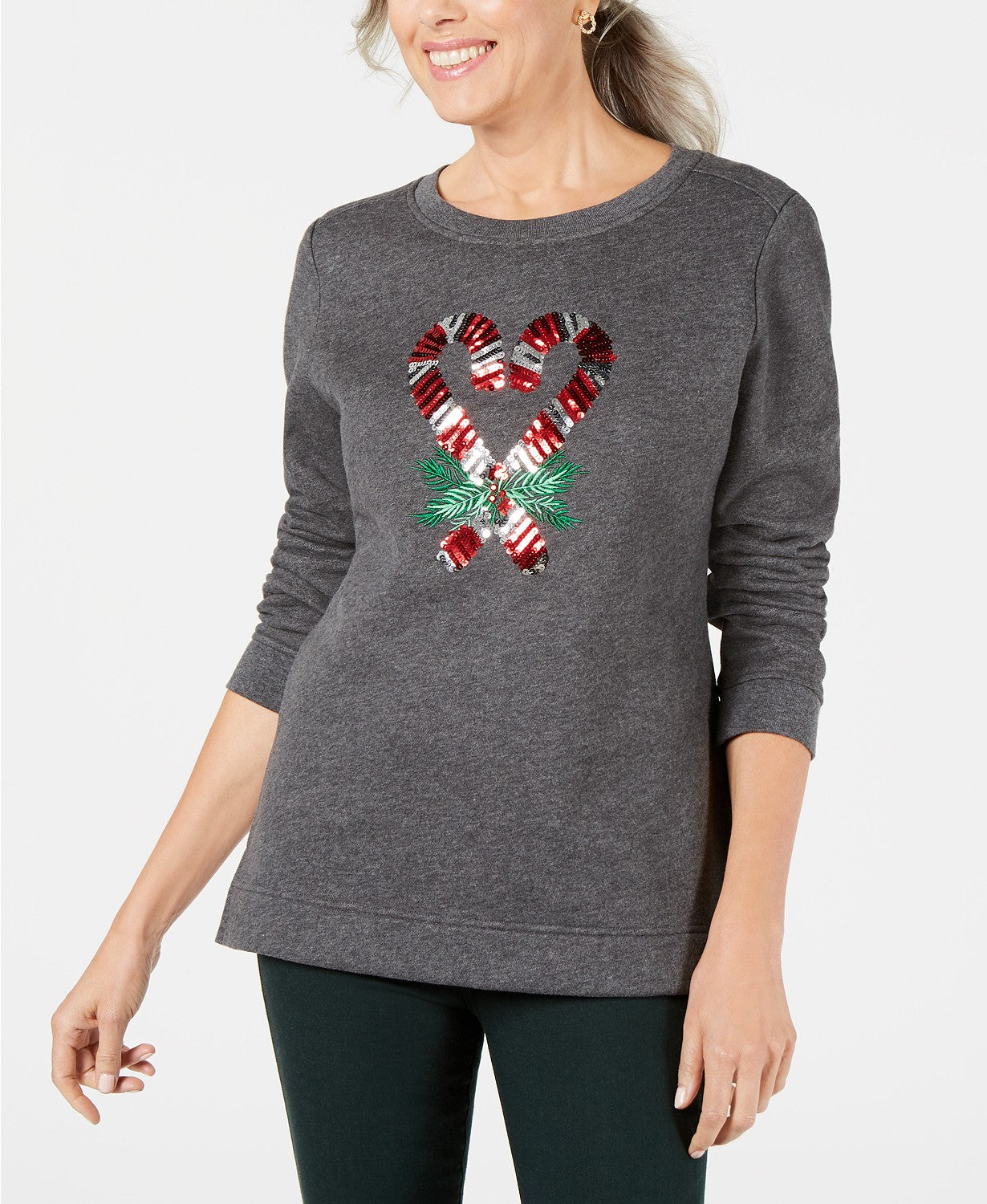 Karen Scott Longsleeve Candy Heart Sweatshirt Charcoal XL
