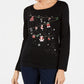 Karen Scott Long Sleeve Holiday Hang Sweater Black PL