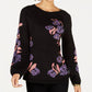 Style & Co Sweater Scoopneck Shine Floral Pullover Black PS