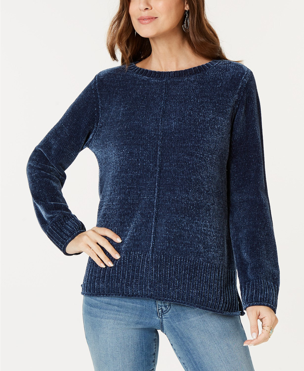 STYLE & CO Sweater Chenille Pullover Dark Blue PS