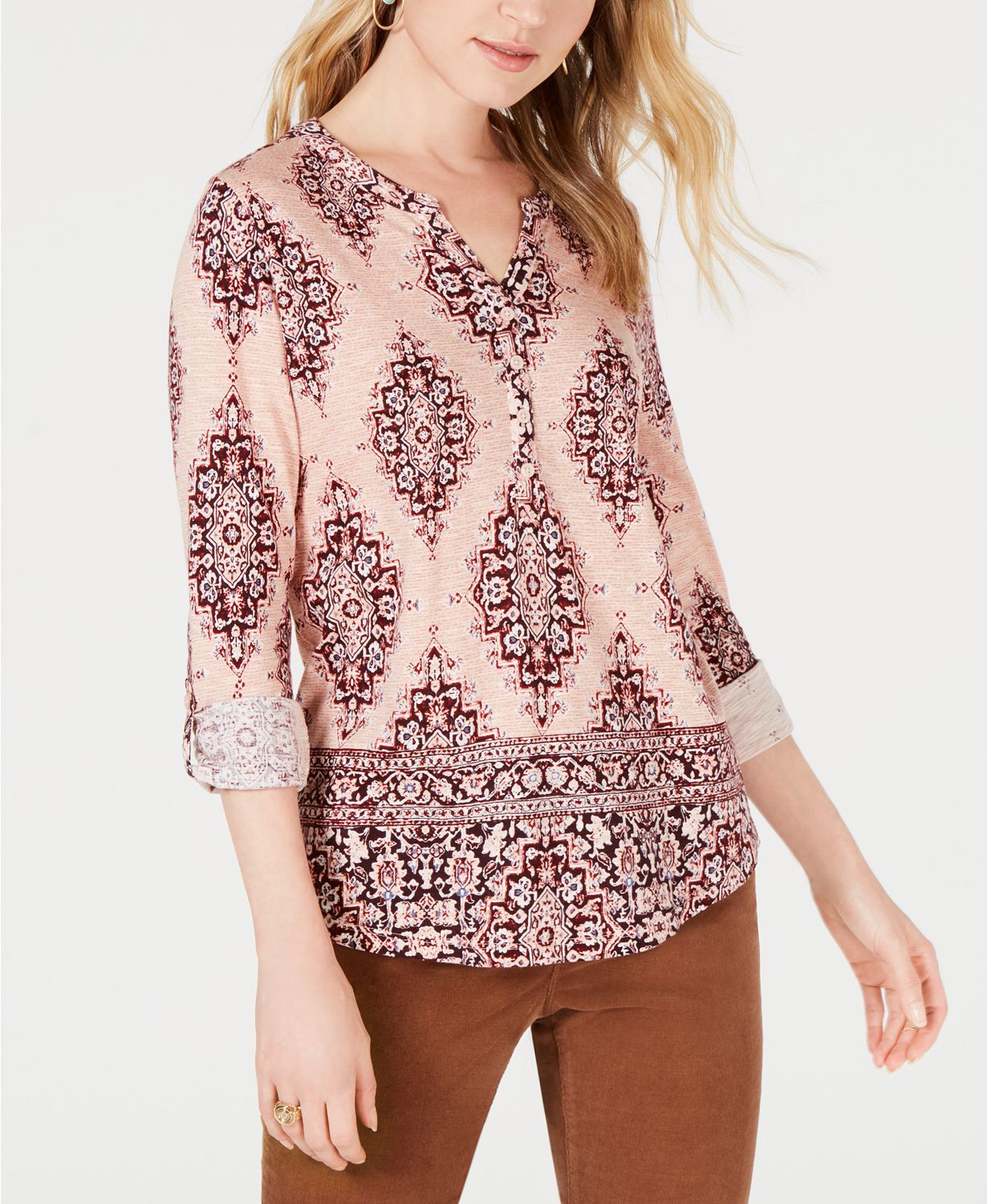 Style & Co. Printed Utility Top (Natural Blush XXL)