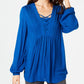Style & Co Solid Laced Up Vneck Top Navy M