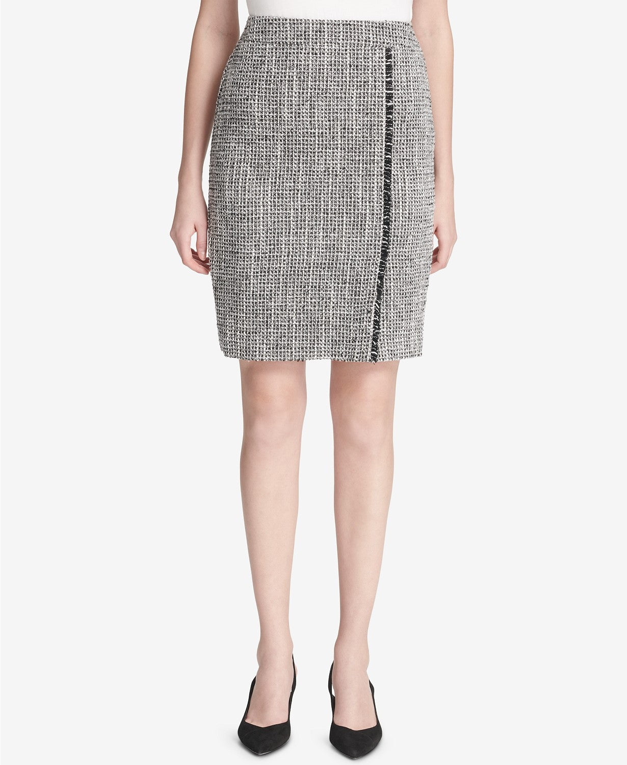 Calvin Klein Open Tweed Straight Skirt Gray 2