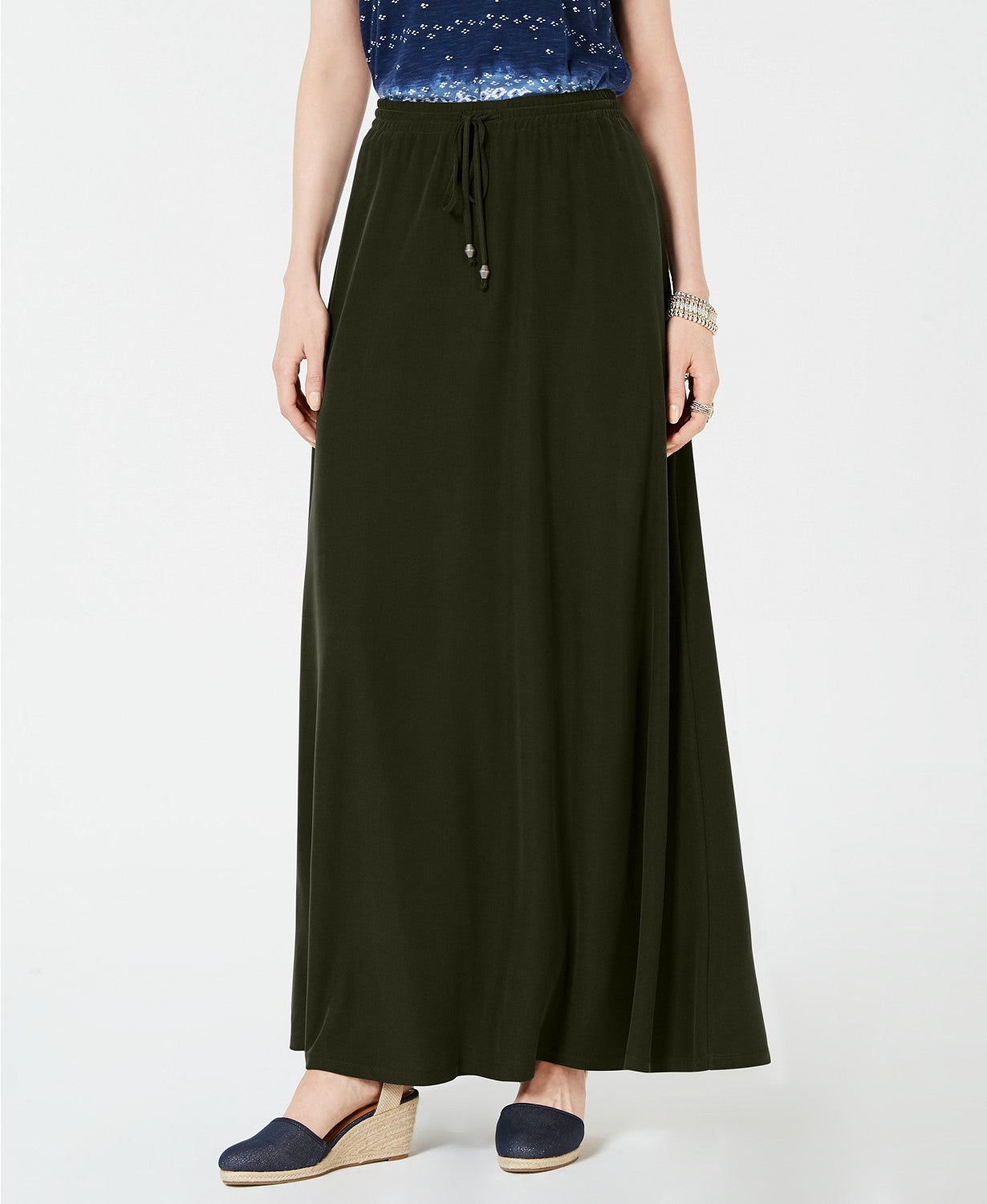 Style & Co Knit Drawstrng Maxi Skirt Green XS