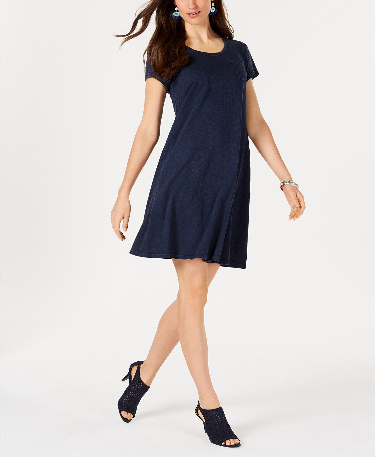 Style & Co  Washed One Pocket Tee Dress Navy XS