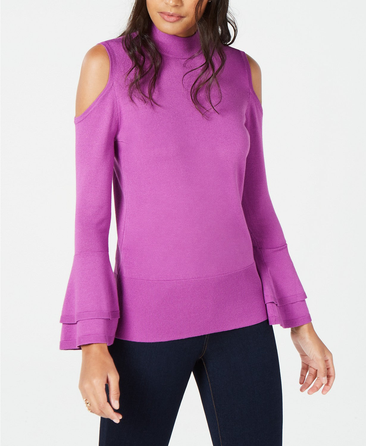 THALIA SODI Solid Mockneck Sweater Bright Purple M