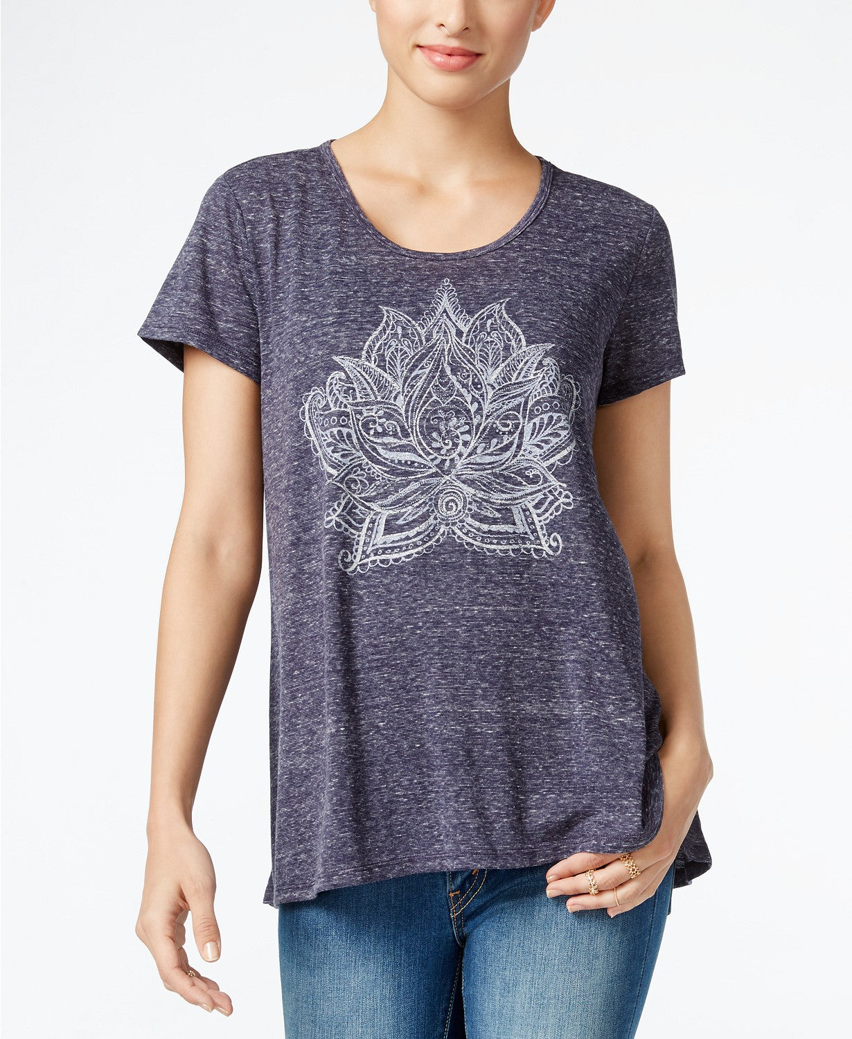 Style Co Petite Lotus-Print T-Shirt Industrial PXS
