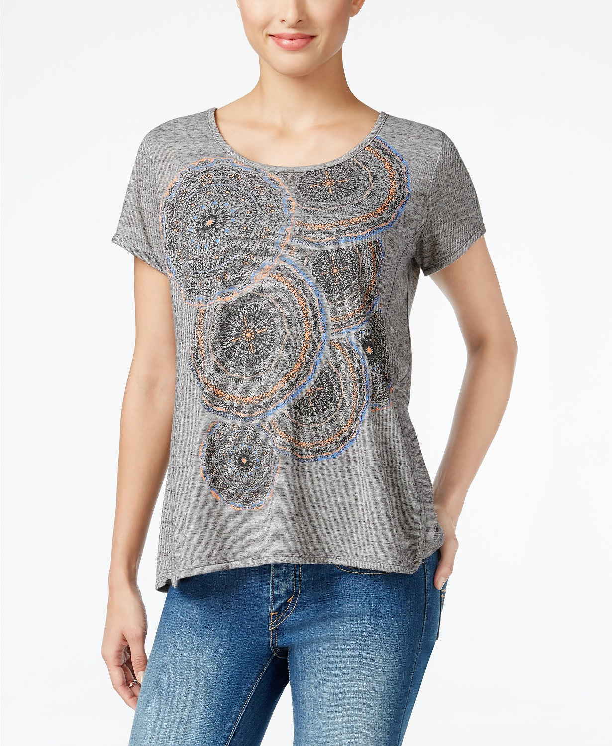 Style Co Petite Graphic-Print T-Shirt Grey Combo PXS