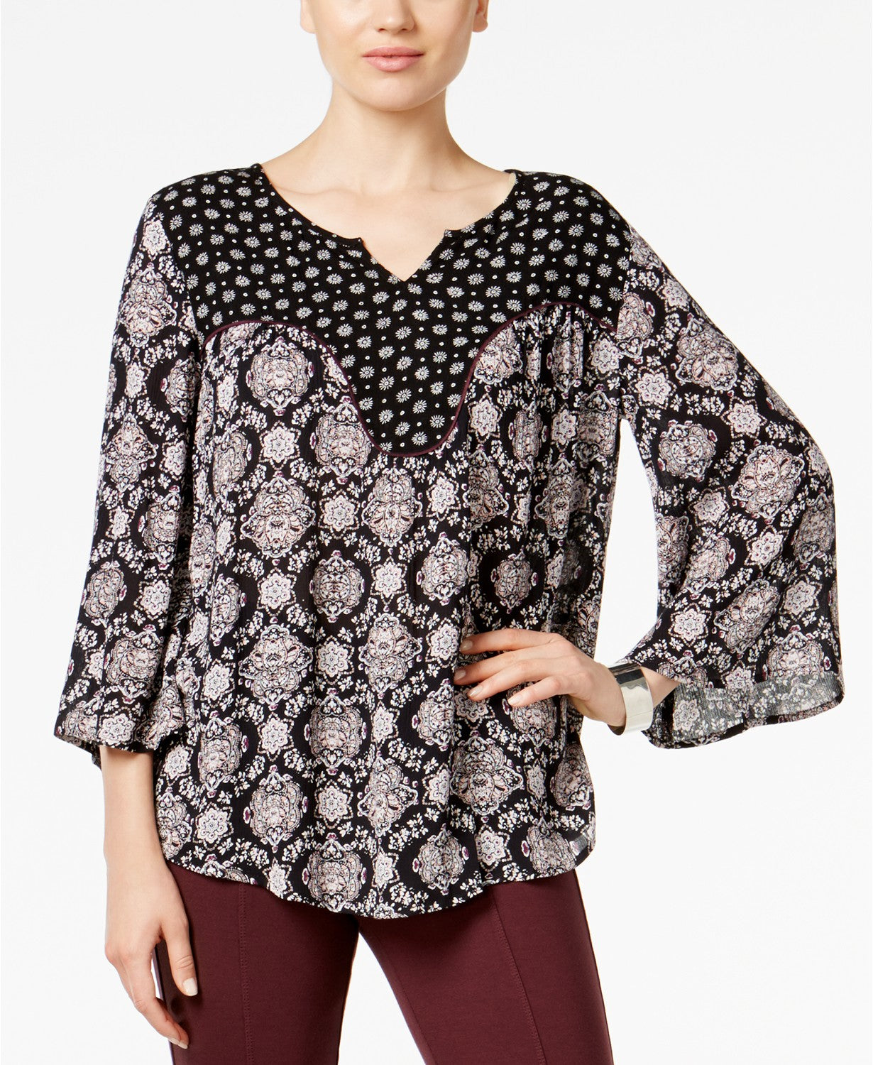 Style Co Petite Printed Bell-Sleeve Pea Starry Day PM