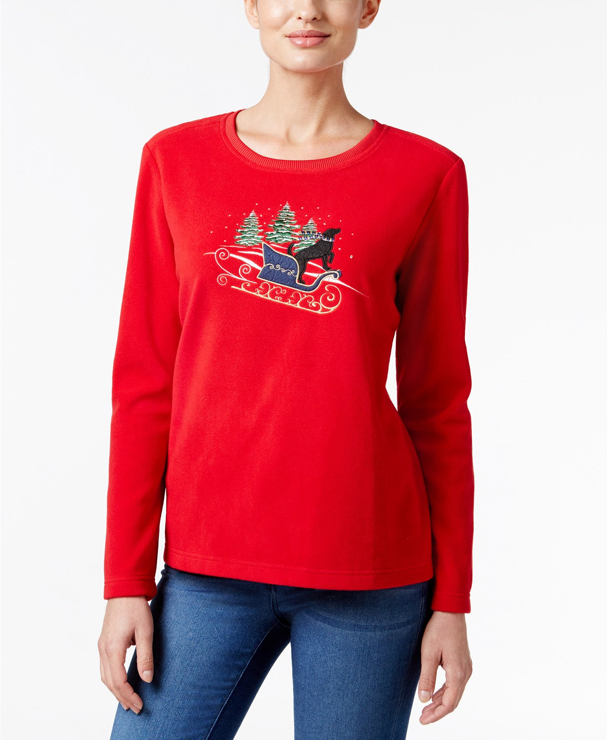 Karen Scott Petite Sleigh Sweatshirt New Red Amore PXS
