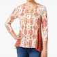 Style Co Petite Lace-Up Printed Top Rich Auburn PM