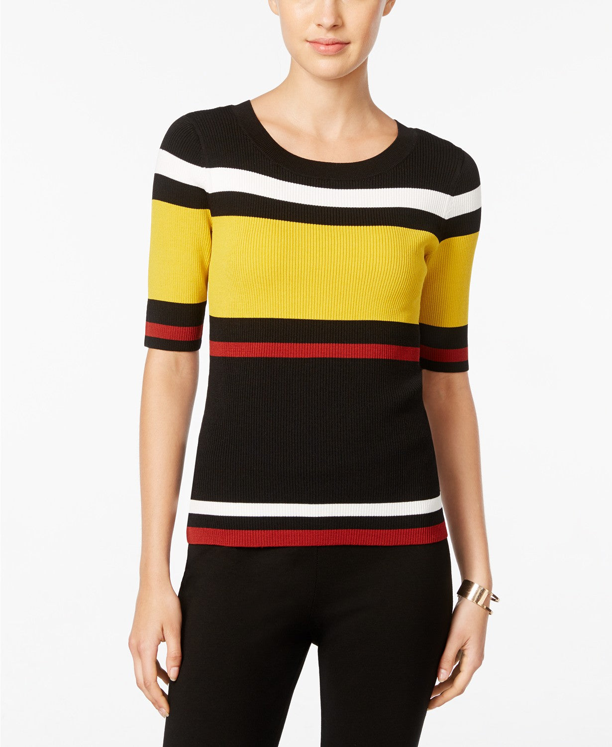 INC International Concepts Petite Striped Sweater Black Color Combo PXS