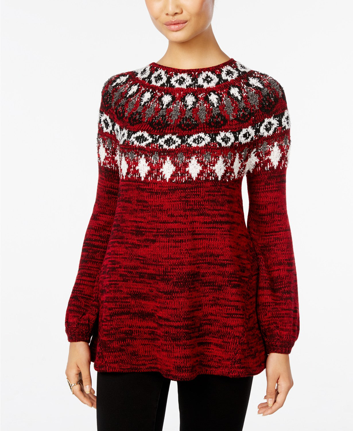 Style Co Petite Fair Isle Marled Sweate New Red Amore Combo PL