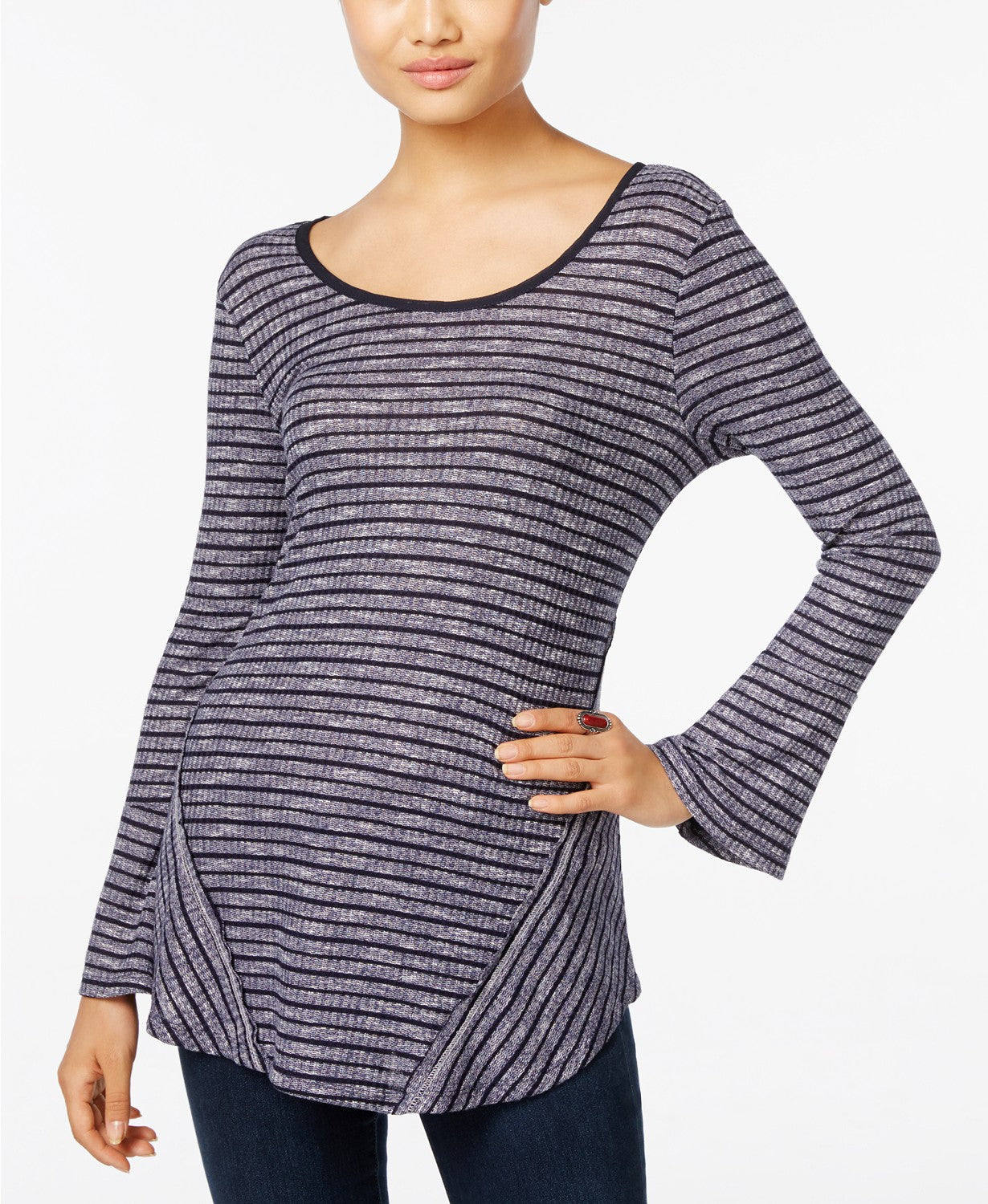 Style Co Petite Striped Bell-Sleeve Top Navy Stripe PM
