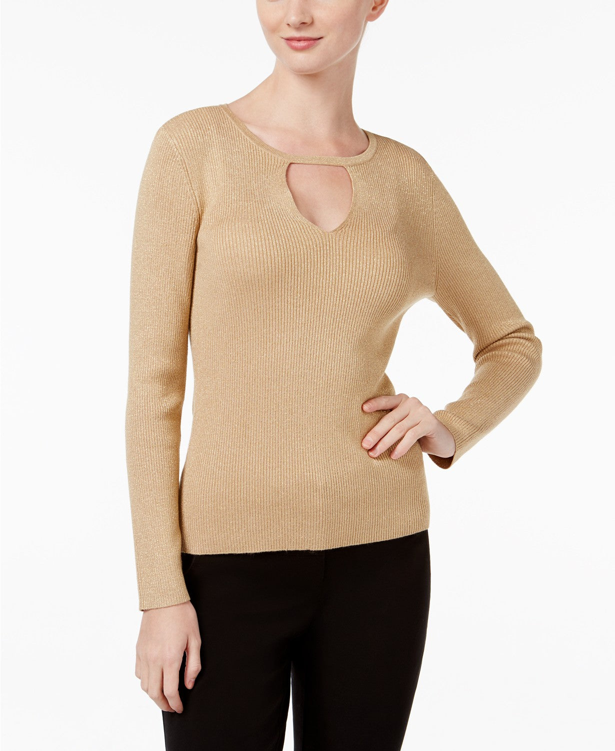 INC International Concepts Petite Cutout Sweater Gold PXL