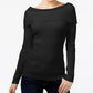 INC International Concepts Petite Ribbed Boat-Neck Sweate Deep Black PXS