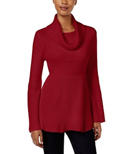 Style & Co. Womens Petites Turtleneck Ribbed Knit Pullover Sweater Red PXL