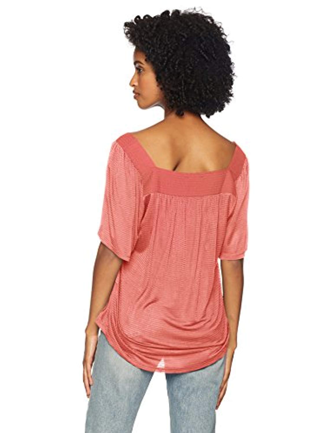 Lucky Brand Women's Shadow Stripe Solid Peasant Top XS