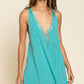 Sleeveless Deep V neck Dress with Lace on Front
