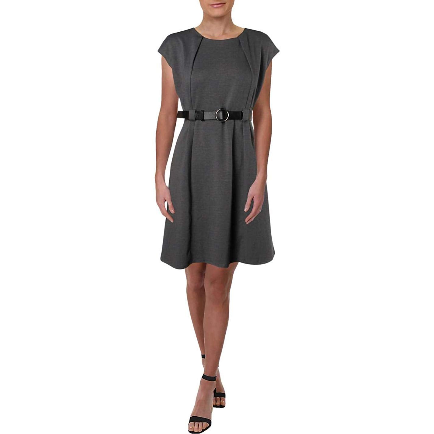Ny Collection Belted Ponte Dress Charcoal PL