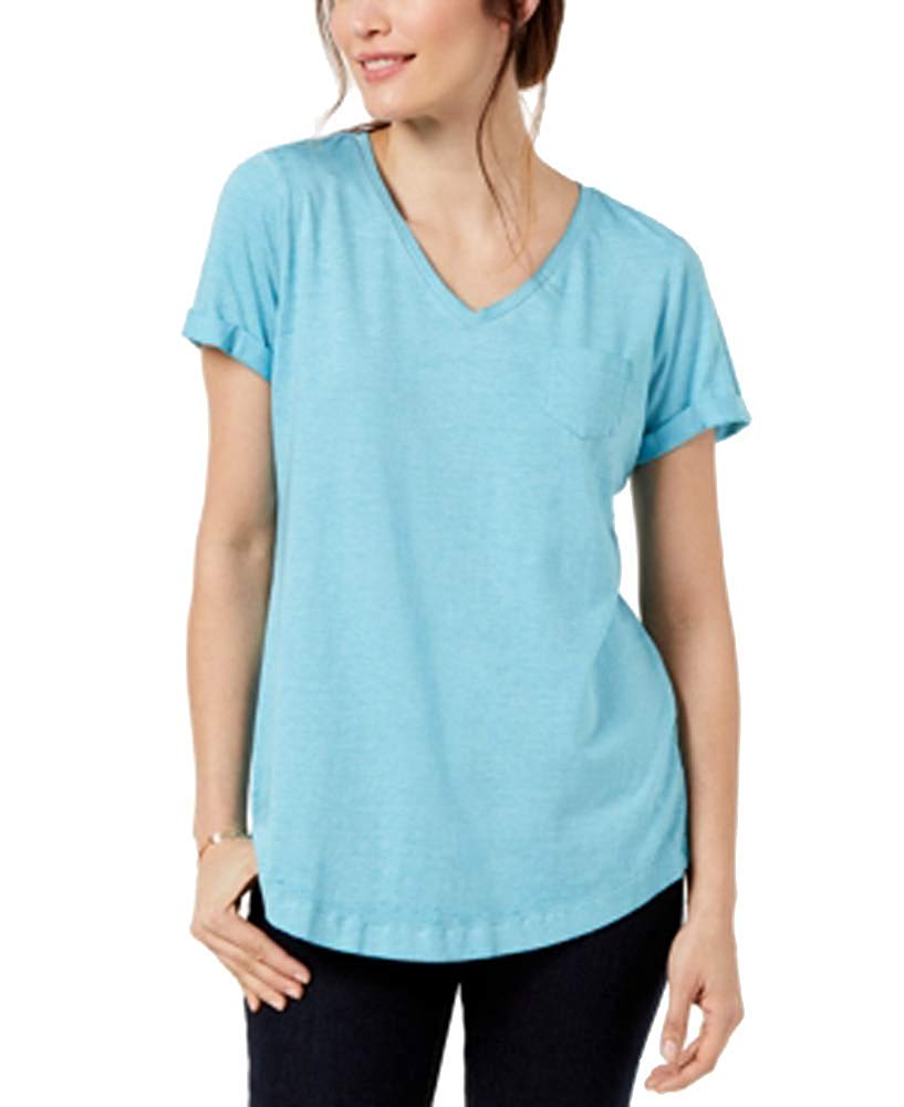 Style & Co. Petite Burnout V-Neck T-Shirt Petite Burnout V-Neck T-Shirt (Lake Teal, P/XL)
