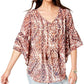 Style & Co Geo-Print Pintuck Peasant Top M