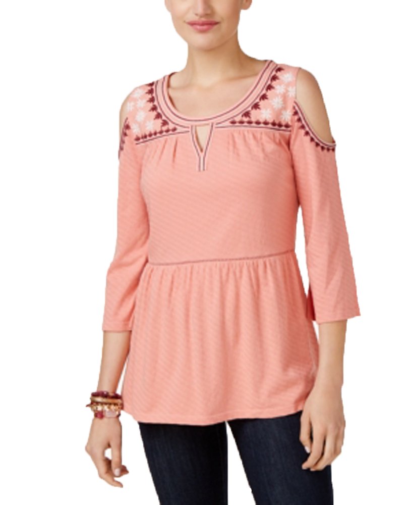 Style Co Embroidered Cold-Shoulder Top Autumn Sand XL