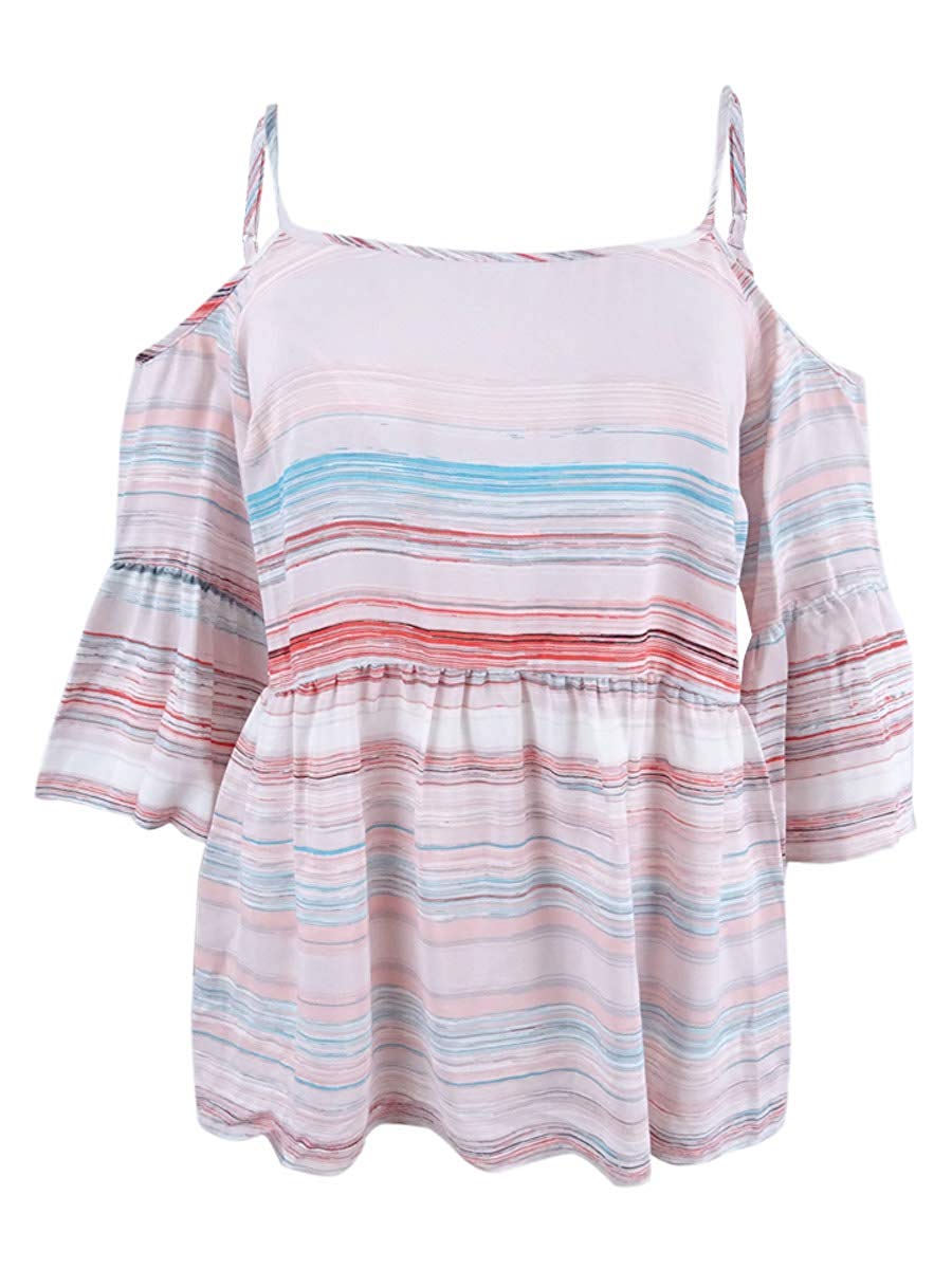 1.State Womens Striped Cold Shoulder Casual Top