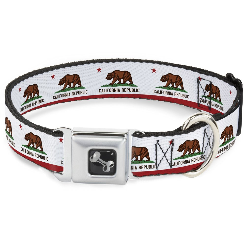 Buckle-Down Seatbelt Buckle Dog Collar-California State Flag 1" Wide/Fits 15-26"Neck L
