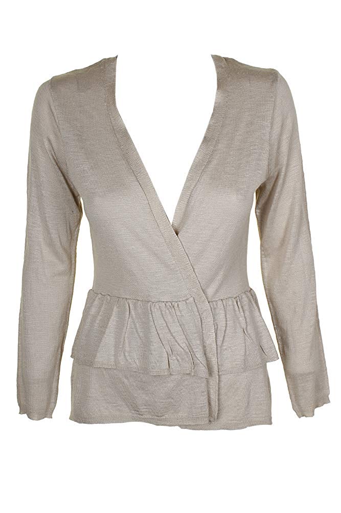 NY Collection Womens Petites Knit Open Front Cardigan Sweater Beige PS
