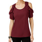 NY Collection Cold-Shoulder Top Burgundy XS