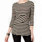 ECI New York Womens Striped Bell Sleeve Knit Top Taupe M