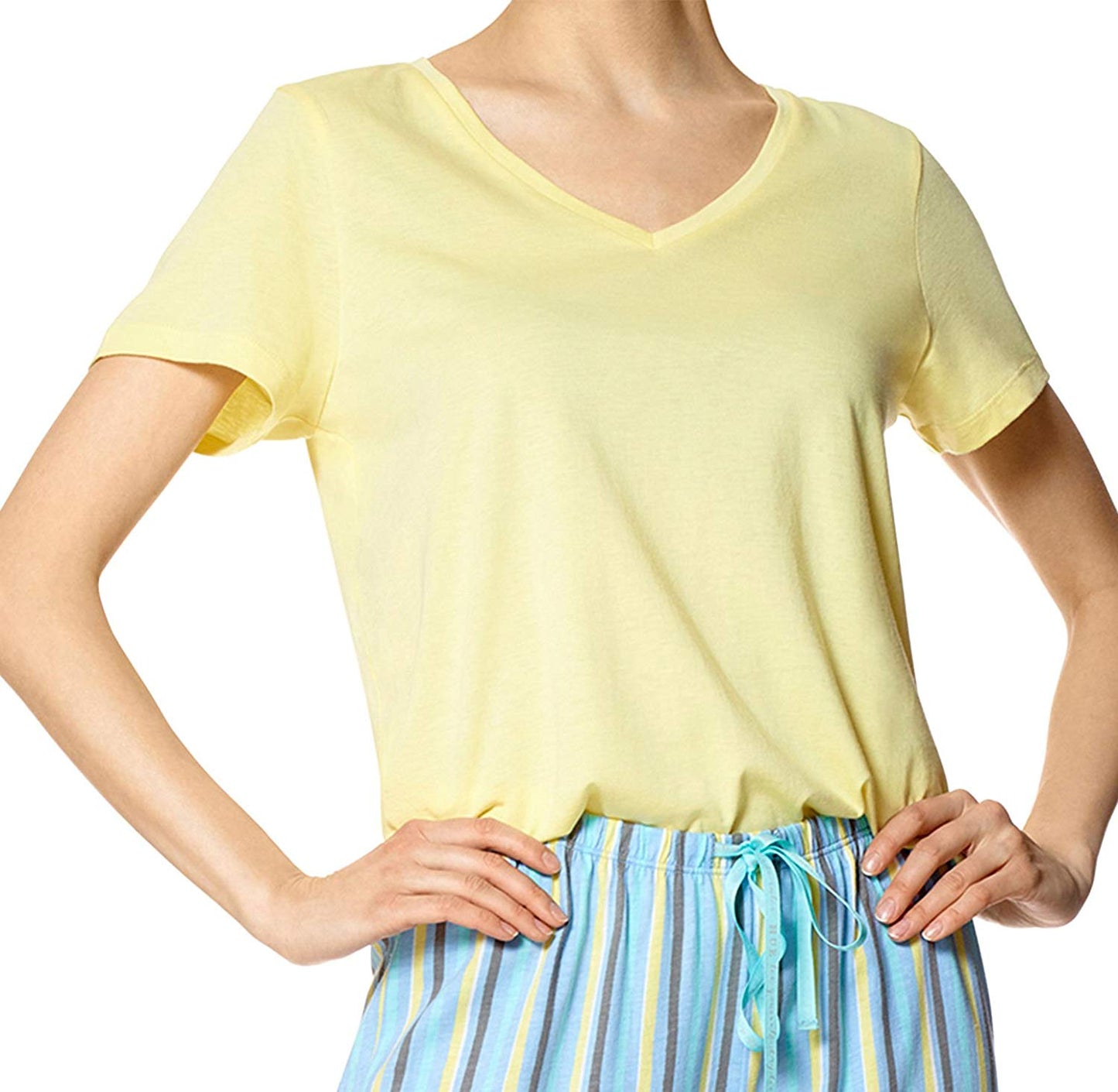 HUE Womens Short Sleeve Solid Pajama Top Small Custard Yellow