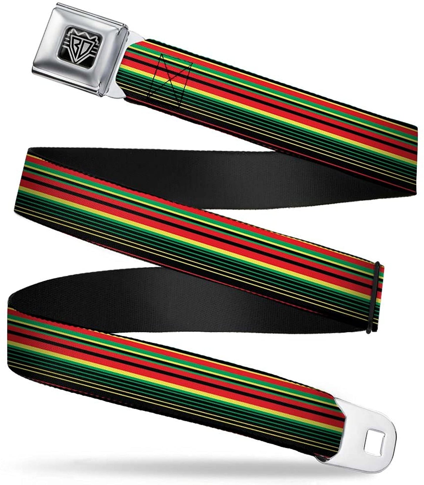 Buckle-Down Unisex-Adult's Seatbelt Belt XL, Stripe Transitions Black/red/Green/Yellow, 1.5" Wide-32-52 Inches