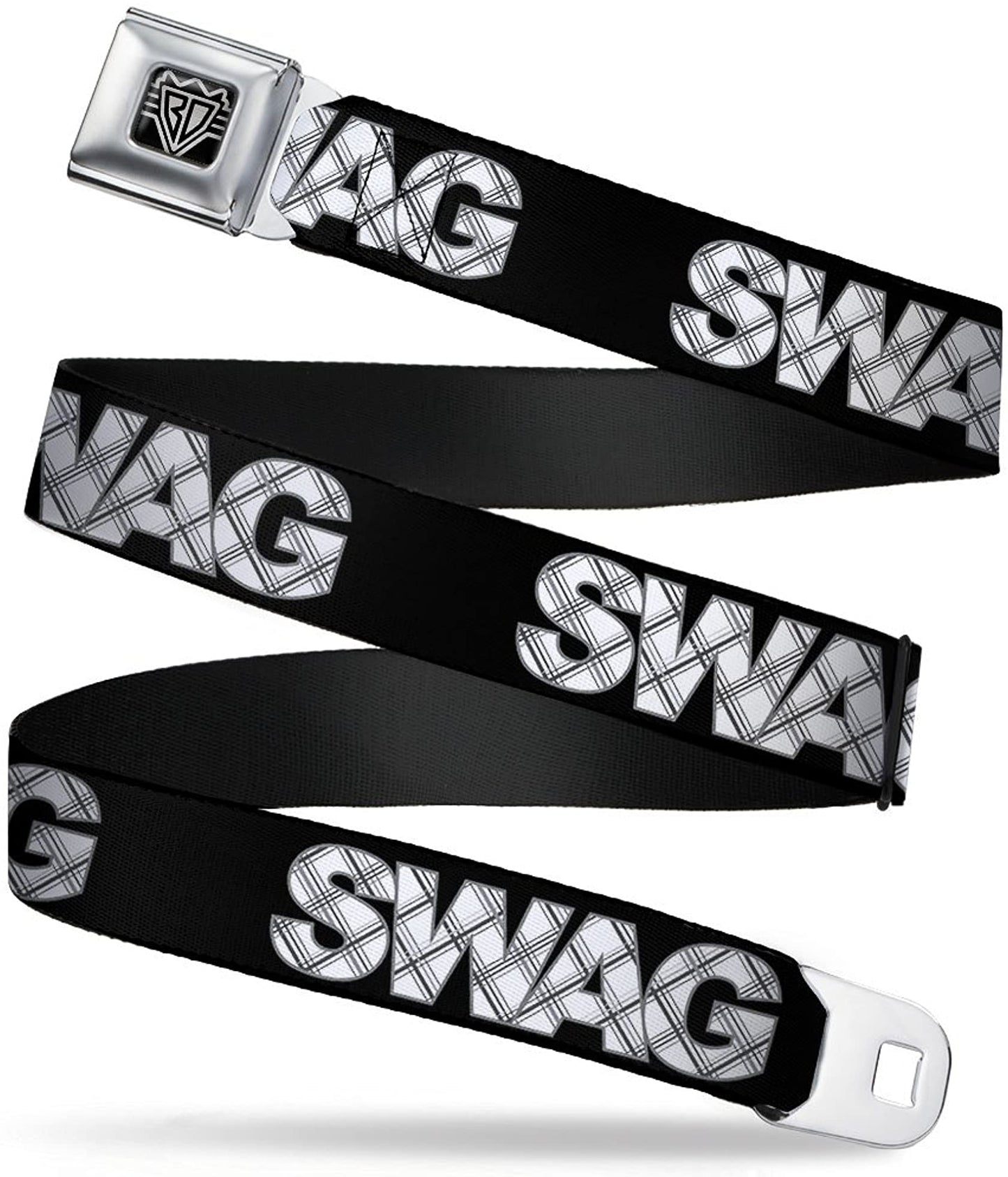 Buckle-Down Seatbelt Belt - SWAG Black/Plaid X White/Gray - 1.0" Wide - 20-36 Inches in Length