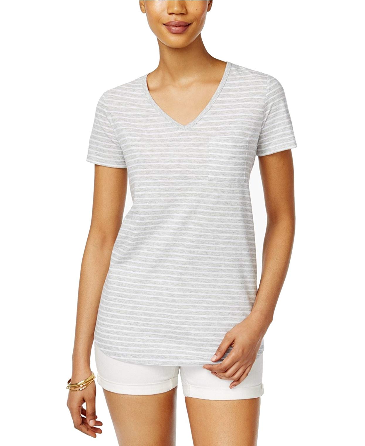 Style Co Striped T-Shirt Light GreyWhite XXS