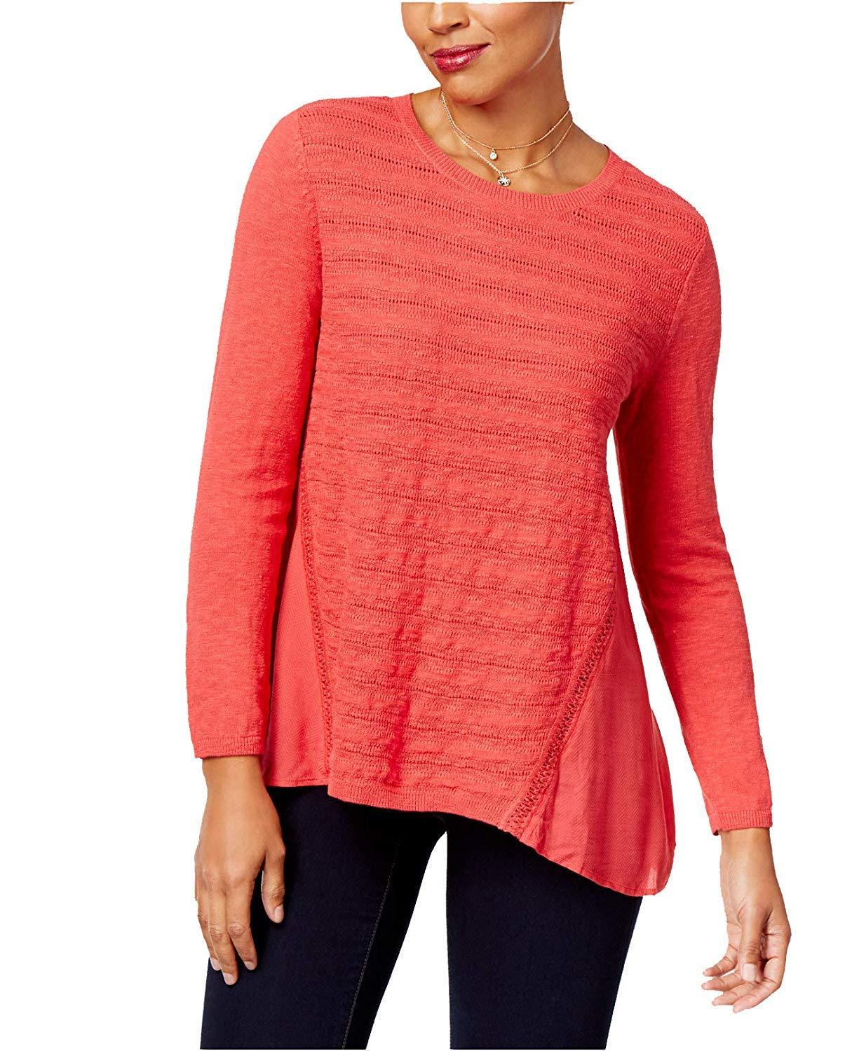 Style Co High-Low Contrast Sweater Dark Rose L