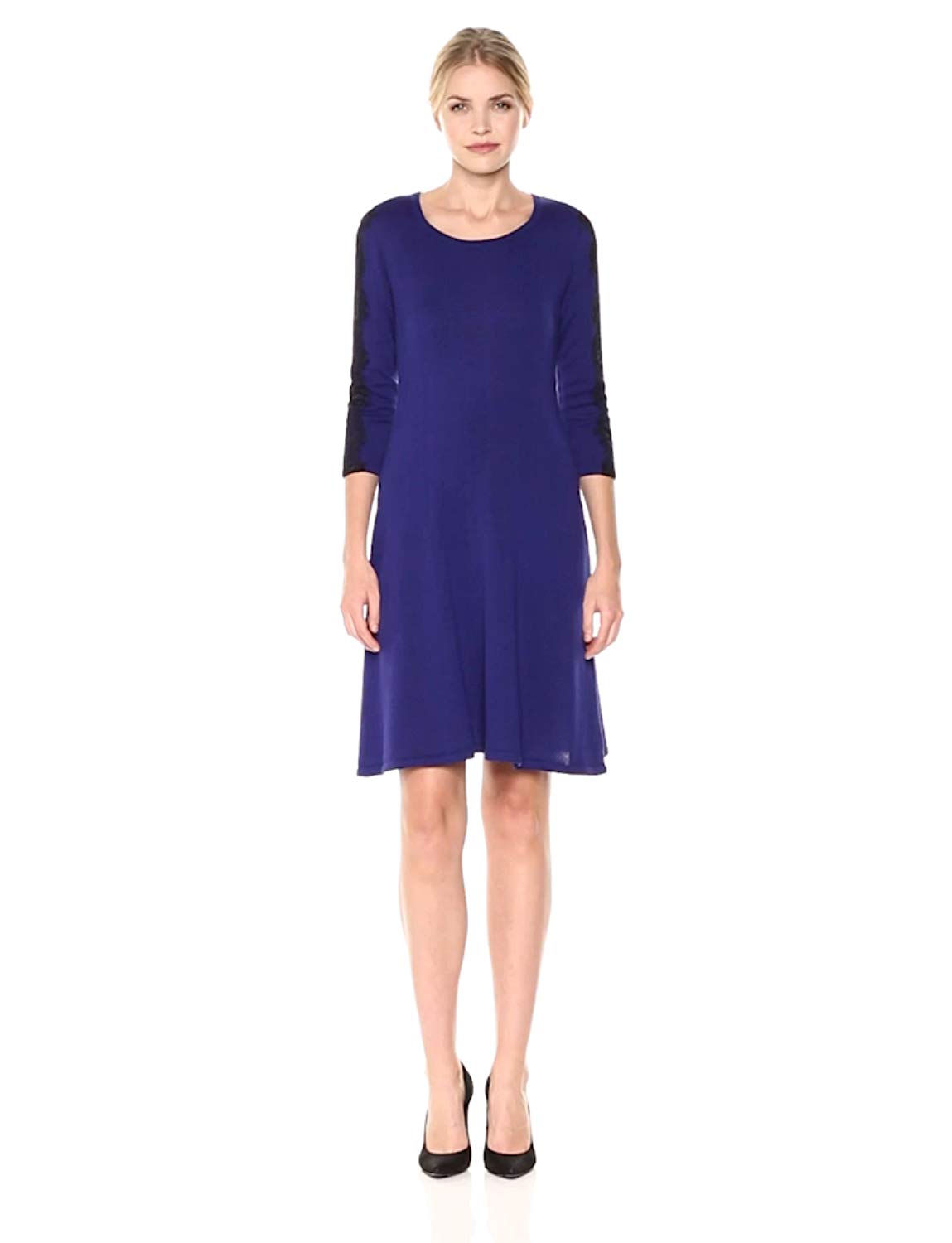 Nine West Lace-Sleeve Sweater Dress Regal Purple M