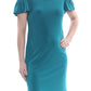 JM Collection Womens Teal Cold Shoulder Ruffled Sheath Dress Petite Small
