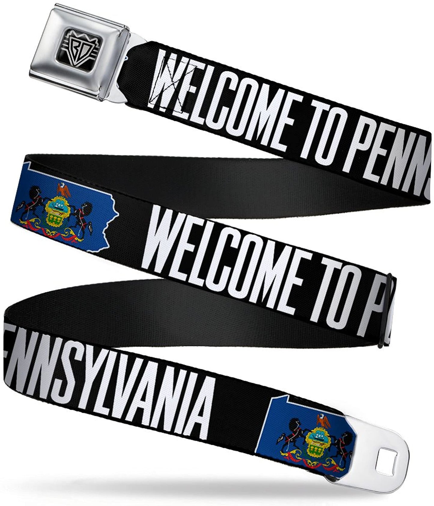 Buckle-Down Unisex-Adult's Seatbelt Belt Regular, Flag Silhouette Welcome to Pennsylvania, 1.5" Wide-24-38 Inches