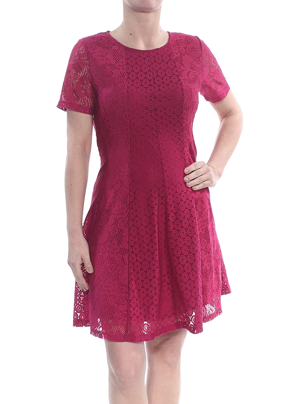 NY Collection Womens Petites Lace Above Knee Casual Dress Pink PXL
