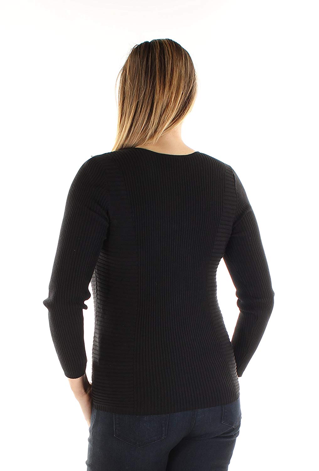 INC Womens Petites Office Wear Knit V-Neck Sweater Black PL