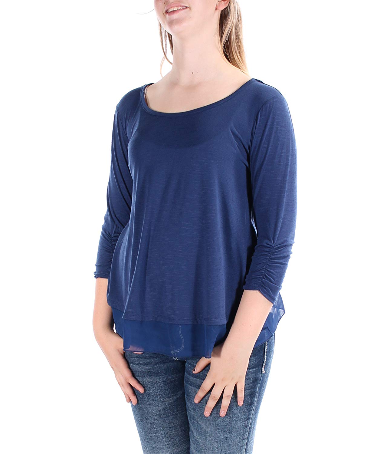 Style & Co. Mountain Womens Medium Scoop Neck Knit Top Blue M