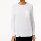 NY Collection Mixed-Media Sequin-Pocket Top Ivory With Ivory Sequins XL